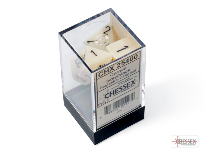 Set 7 Dadi Poliedrici Opachi - Ivory w / Black