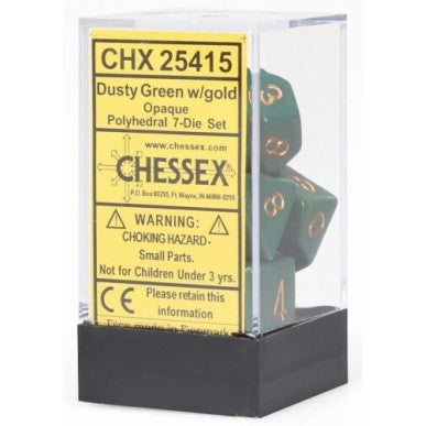Set 7 Dadi Poliedrici Opachi - Dusty Green W / Gold