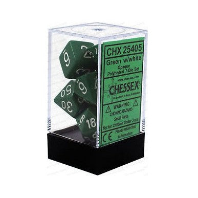 Set 7 Dadi Poliedrici Opachi - Green W / White