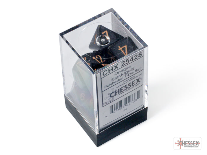 Set 7 Dadi Poliedrici Opachi - Black W / Gold