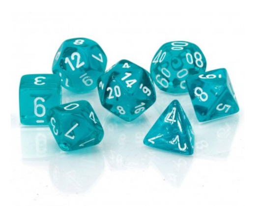 Set 7 Dadi Poliedrici Opachi - Translucent Teal / White